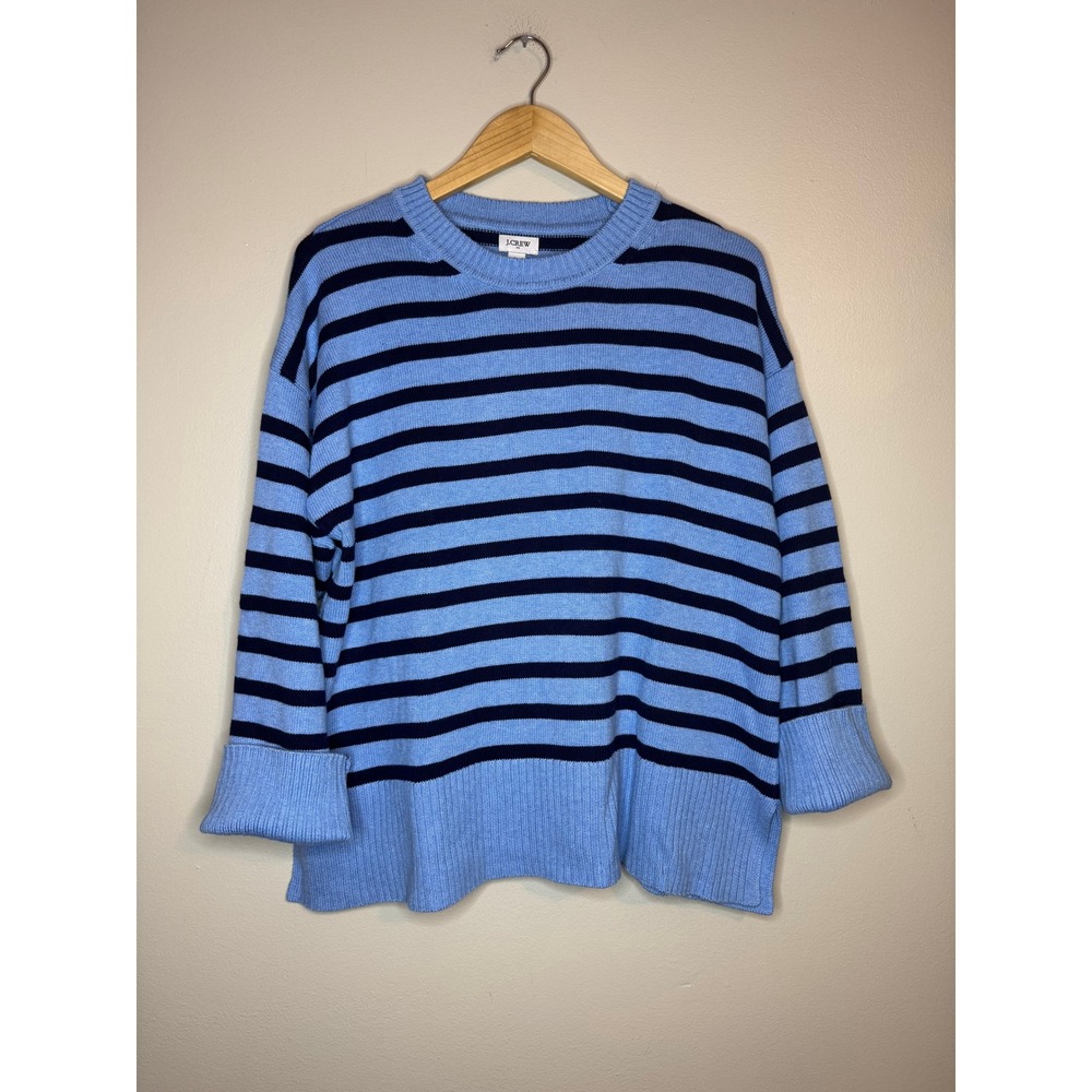 J.Crew Womens Blue Striped Cotton Knit‎ Sweater Relaxed Fit Crewneck Large